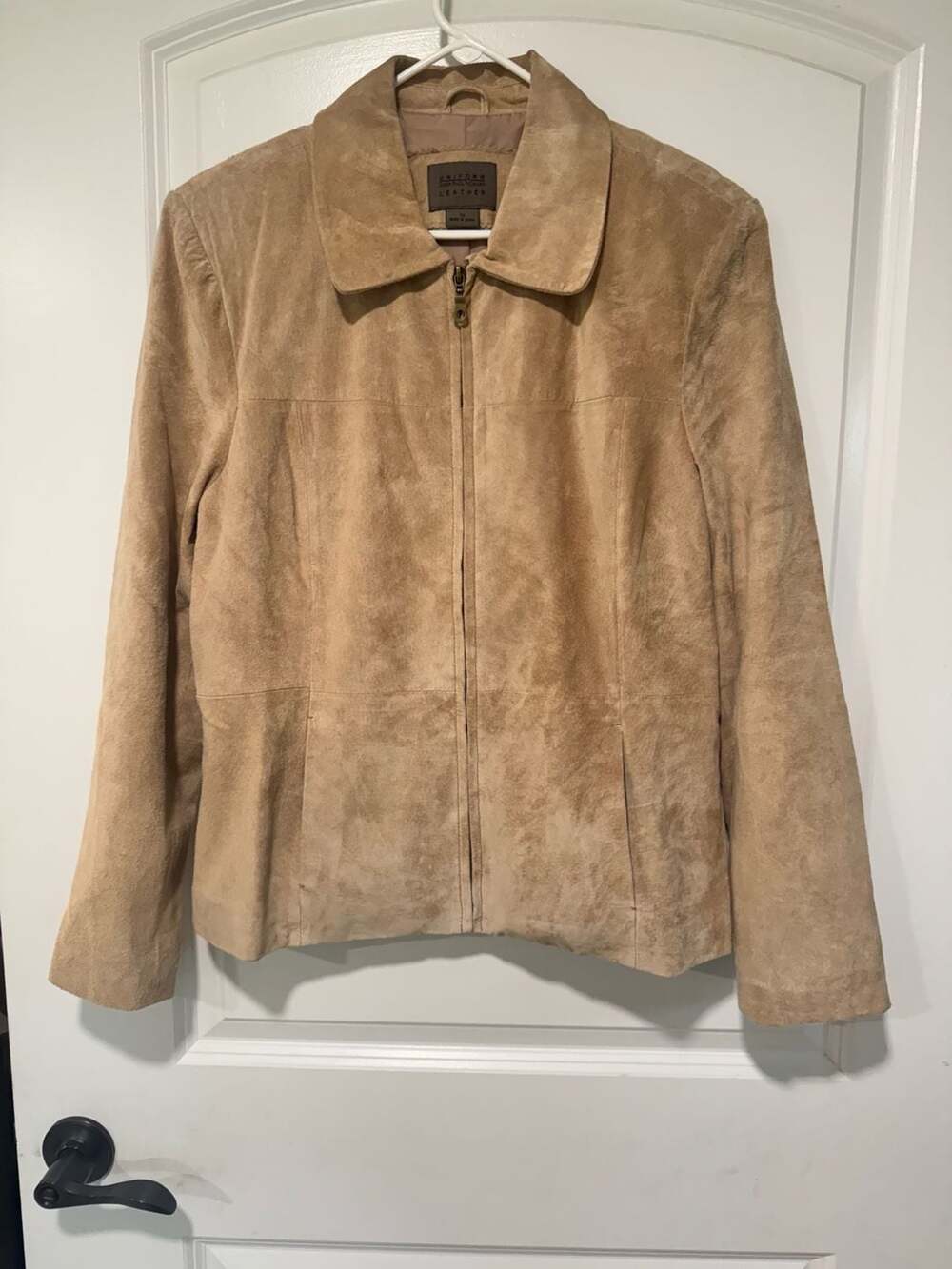 Tan Genuine Leather Suede Zip Front Minimalist Jacket Women’s Size 10